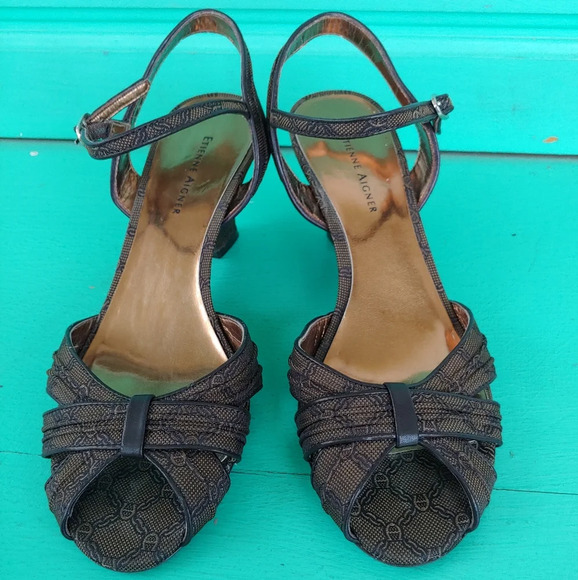 Etienne Aigner Signature Open Toe Ankle Strap Wedges Size Women's 7 - Picture 1 of 7